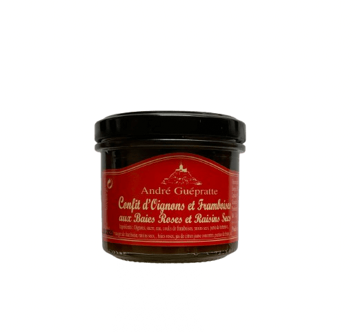 Confit d'Oignons et Framboises aux Baies Roses et Raisins Secs